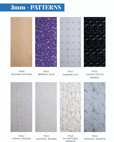3mm Polygranite Wall Panels PG09 to PG16 Textures